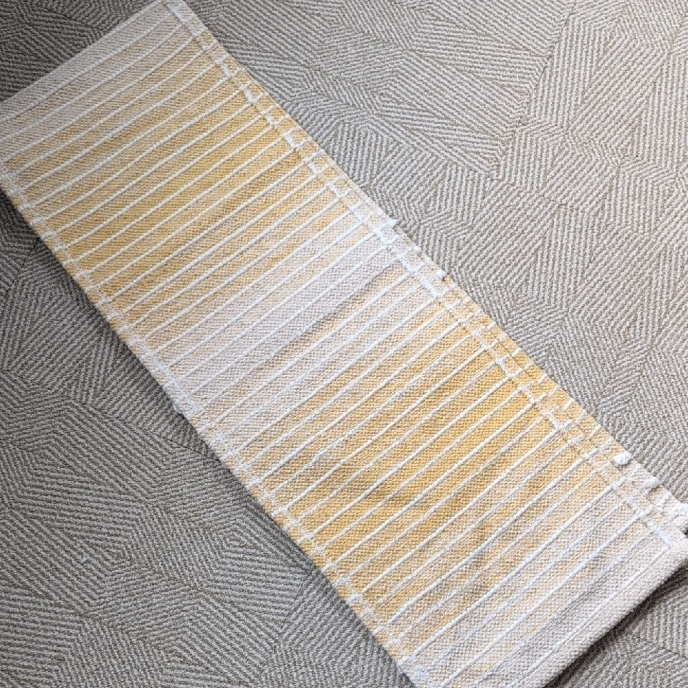 ☀️ Cotton Runner - Table Or Rug - Sunny Ombre Yellow Cream Tan Stripe Diamond